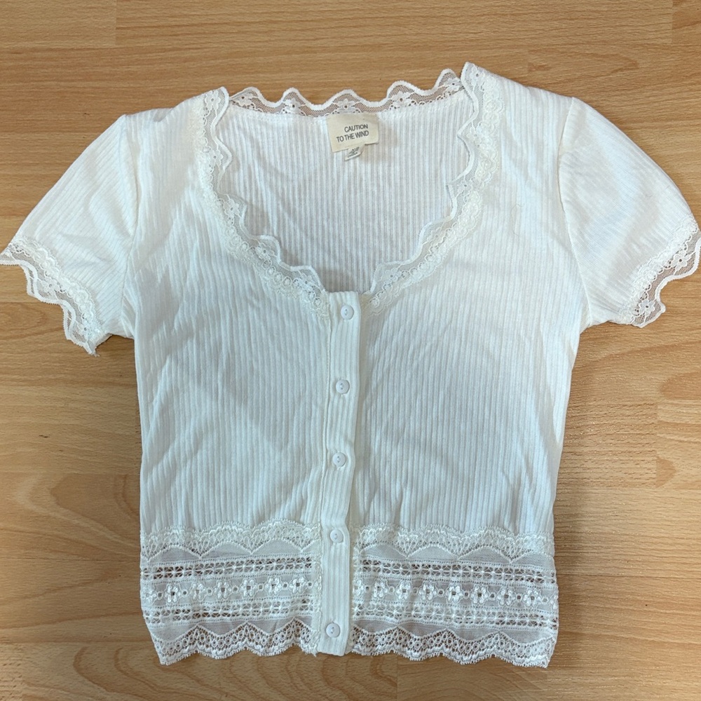 Charlotte Russe White Lace Button-Up Blouse